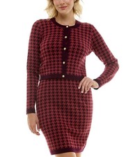 Taylor Women's Houndstooth Mini Sweater Dress + Jacket Red Size L MSRP $128 SALE