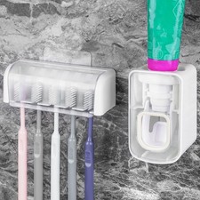5 Slots Wall Mount Toothbrush Holder with Cover, Self White Combination