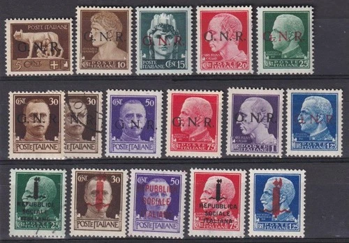 ITALY SOCIAL REPUBLIC 1944 -16v overprinted MH-used VF / M795