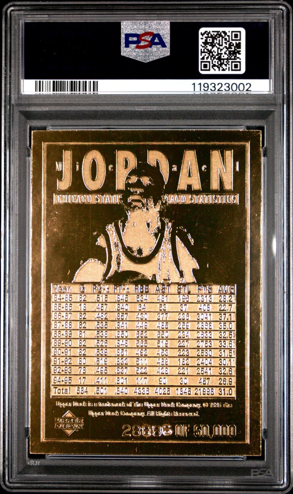 1995 UPPER DECK 23K GOLD MICHAEL JORDAN 50,000 PRINT RUN PSA 8 NM-MT view 6