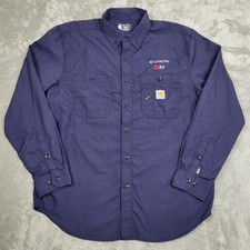 Carhartt Men s FR Loose Fit Button Down Navy Blue Long Sleeve Work Shirt Logo