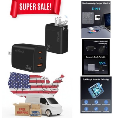 PPS Fast Charging 3-Port 65W Travel Charger - GaN USB C for Laptops & Phones