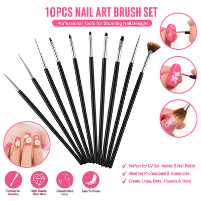 Profi Nail Art Pinsel Set 10-teilig UV Gel Malerei Liner Punkte Design Werkzeuge