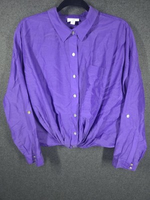 Vintage Y2K J. Jill Blouse Purple Silk Blend Button Roll Tab Size L Petite