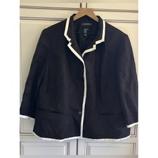 Vintage Ralph Lauren Textured Linen Lined Jacket Blazer Black White Womens 20W