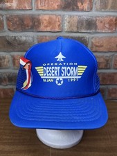 Vintage Operation Desert Storm 1991 American Flag Ribbon Pin Blue SnapBack Hat