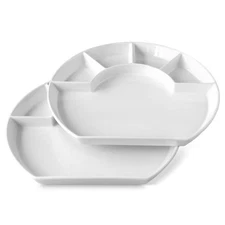 Divided Compartment Ceramic Plate Set of 2 Sauce Dishes Plates Serving Saucer...