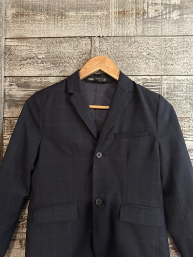 Zara Blazer Sports Coat Jacket Blue Plaid Boys Size 10 Good Condition - Picture 2 of 12