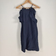 Mango womens dress size US 8 aus 12 shift navy blue linen sleeveless zip 045734