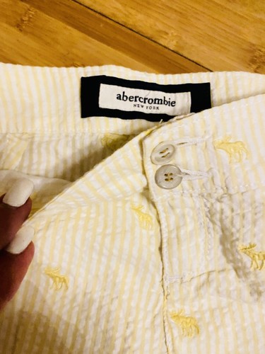 Abercromie New York Bermuda Shorts Sz 16. 100% Cotton Seersucker Yellow Moose - Picture 2 of 4