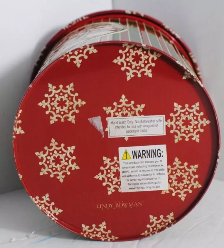 Lindy Bowman Happy Holidays Tin Canister Red & Green Holly Christmas | eBay