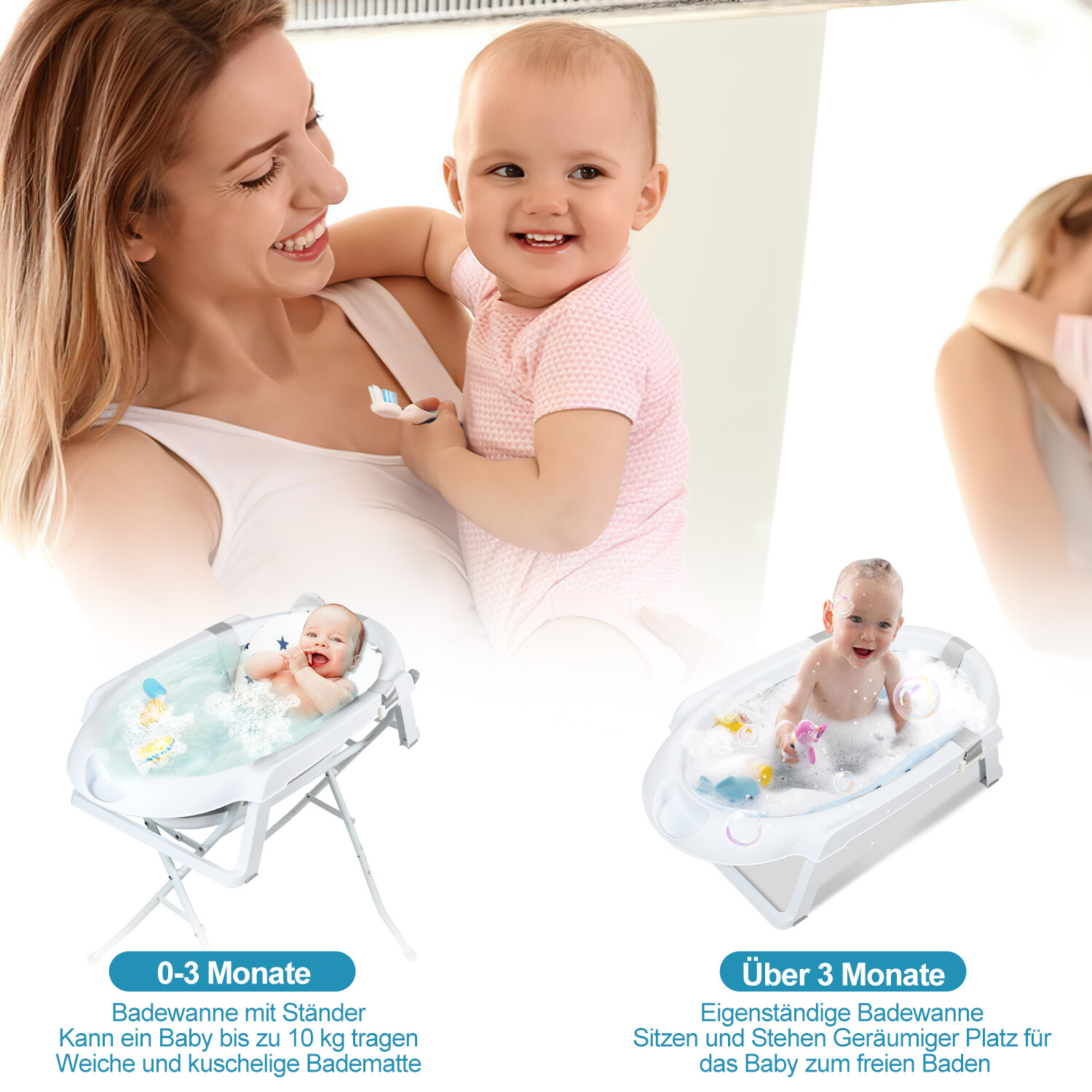 Baby Badewanne Kinderbadewanne Baden Faltbare Babywanne mit Gestell mit Ständer