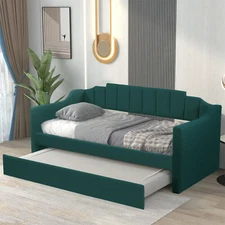 Twin Daybed & Twin Trundle Upholstered Tufted Sofa Bed Furniture Living Room US