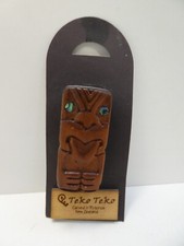 CARVED WOODEN TEKO TEKO TIKI NEW ZEALAND MAORI PAUA SHELL ROTORUA ON CARD