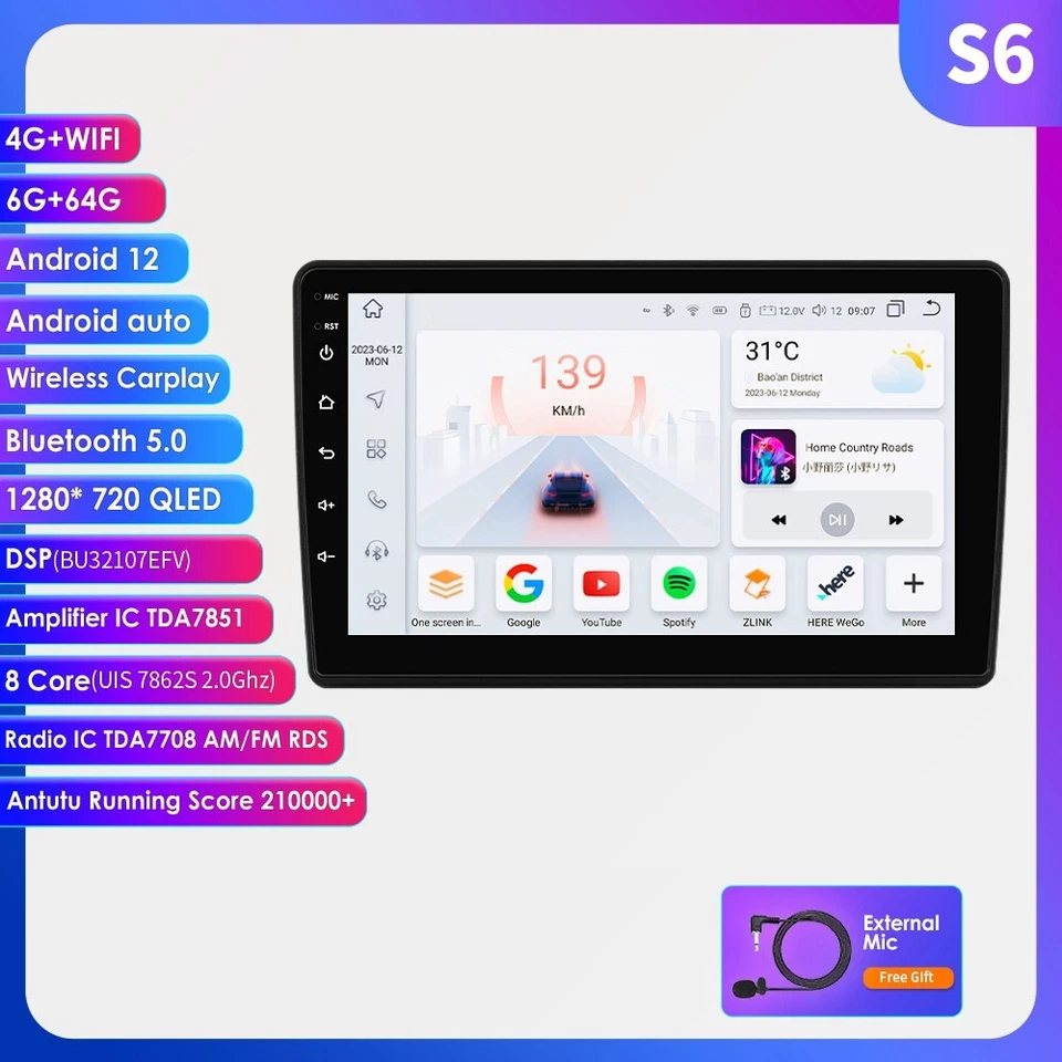 8Core 9» автомобильный стерео радио Android 12 Carplay GPS 4 + 64G для Fiat Ducato 2006-2022 - Изображение 2 из 4