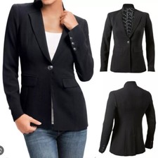 138 Cabi Women's 4 Black Stretchy 1-Button City Blazer Jacket 717