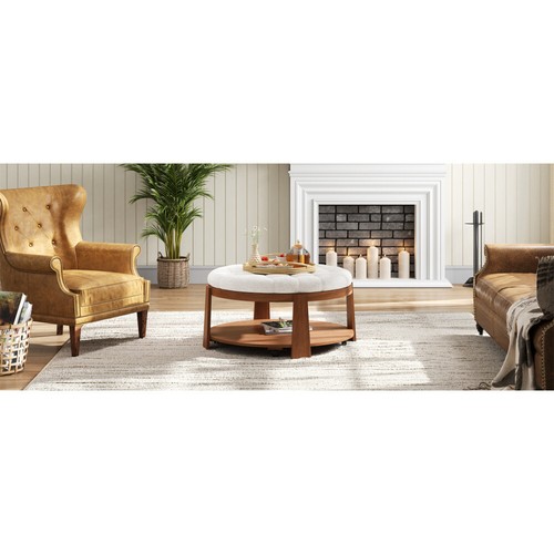 Modern Large Round Ottoman Coffee Table 2-Tier Oversized Button Tufted Ottoman - Picture 23 of 48