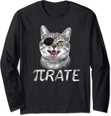 Funny Pi Day Math Science Cat Pirate Long Sleeve T-Shirt