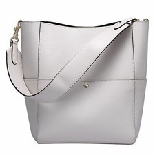S-zone Vintage Ivory White Leather Bucket Tote Shoulder Bag Hobo Handbag Purse