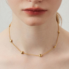 Women 14K Gold Stainless Steel Heart Pendant Chain Necklace Choker Gift AG