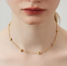 Women 14K Gold Stainless Steel Heart Pendant Chain Necklace Choker Gift AG