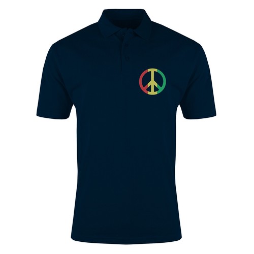 Rasta Hippie Peace Sign Embroidered Logo Men's Classic Cotton Polo Shirt - Picture 3 of 3