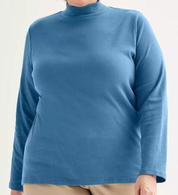 Croft & Barrow Size 0X Denim Blue mock neck knit top, long sleeve, NWT