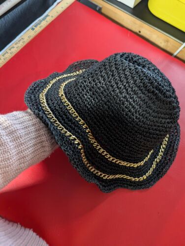 Steve Madden ladies womens Black gold wired rim sun hat NWT