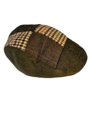 Heritage Traditions Retro Paperboy Cap Wool Patchwork Olive Brown Stretch Band O