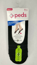 Peds Mid Sport Liner No Show Breathable Socks 3 Pair Women's Size 5 - 10 Black