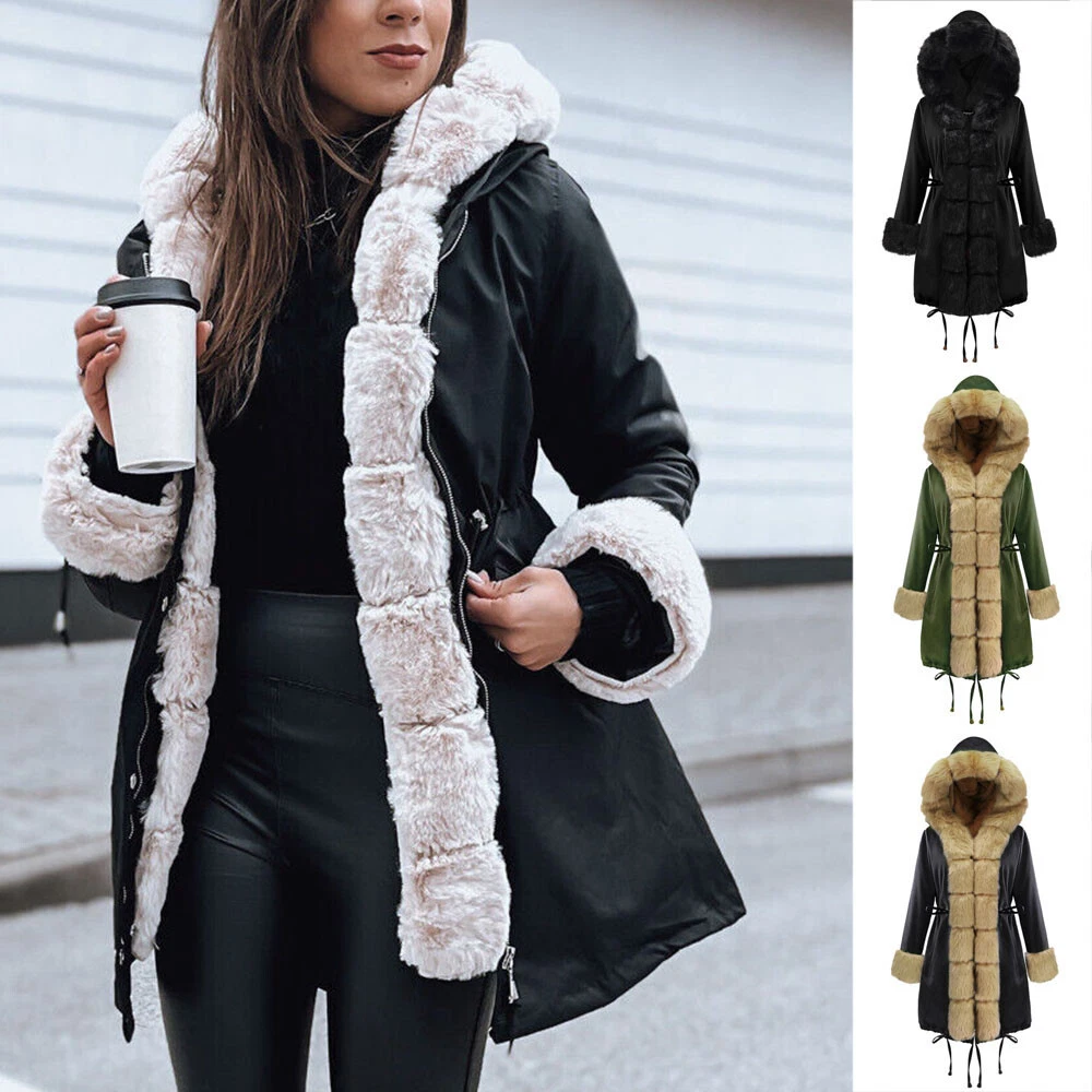 Donna Pelliccia Cotone Colletto Imbottito Giacca Cappotto Inverno