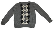 Zara Kids Gray V-Neck Long Sleeve Argyle Knit Sweater