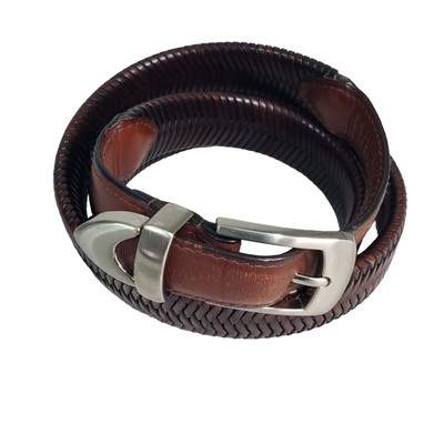 Brown Woven Leather Belt with Silver Buckle Buy Brown Western Mens Woven Belt | Silver Buckle  main image 4