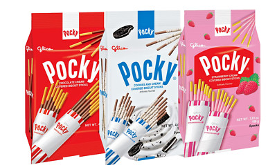 GLICO POCKY Family Three Variety Packs - Strawberry, Chocolate & Cookies Cream
