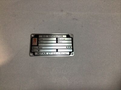 NOS ROTAX DC Generator Blank Dataplate p/n N92002-1 qty 1 (F/5) Identification