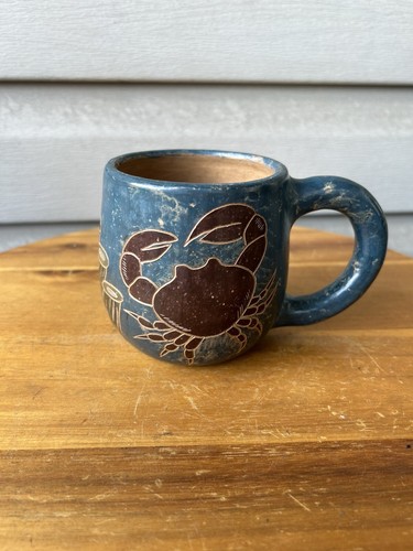Duilio Jimenez Nicaragua Crab Tropical Ocean Teal Art Pottery Mug 15oz Signed