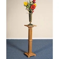 Medium Oak Stained Square Base Flower Stand for Church or Sanctuary 30.5 In