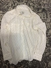 A New Day Women  s Blouse Cream Gold Geometric Pattern Button Down Size XS New