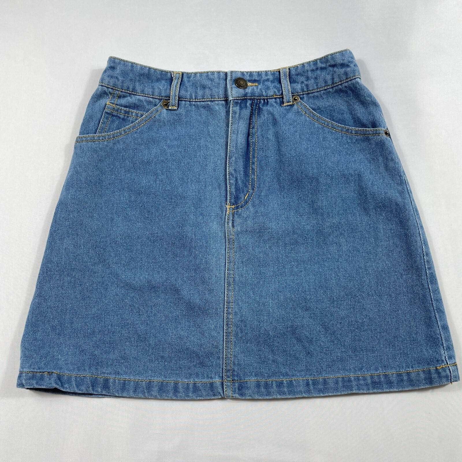 Denim Skirt Size 8 Short Length High Rise Y2K Jean Pockets Distressed