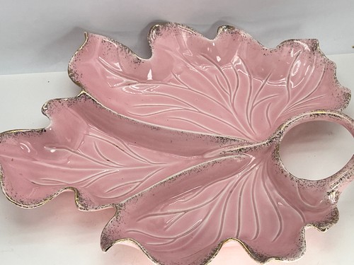 Cuenco Rosa Moteado Borde Dorado Hoja Grande California Cerámica Originales 14 X 12" - Imagen 3 de 9