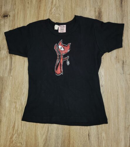 VTG Miss AnneThrope Archaic Smile Devil Cat Blk T 