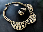 NEW Vintage KRAMER Clear RHINESTONE Necklace and Clip Earring Set  Signed Tagged