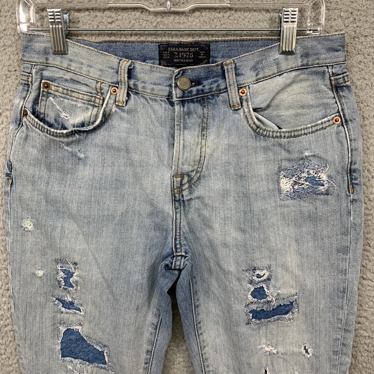 ZARA Basic Z 1975 Jeans Light Wash Ripped Distressed Size 04 5