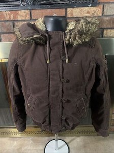 Abercrombie & Fitch Brown Faux Fur Lined Winter Canvas Jacket Womens