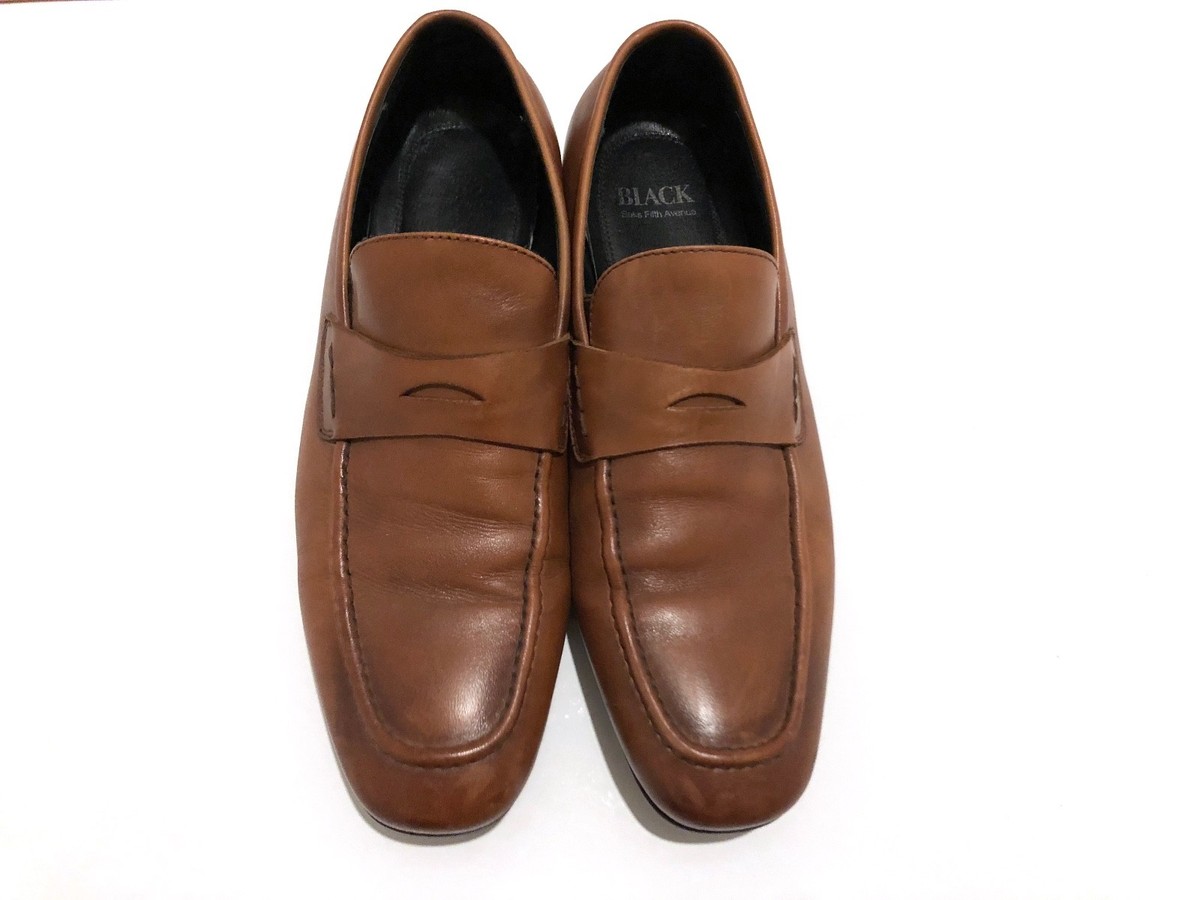 Saks Fifth Avenue Classic Brown Leather Penny Loafers dress shoes SZ 9M, box 69 $368 Saks Fifth Avenue Brown Leather Penny Strap Loafers  main image 2