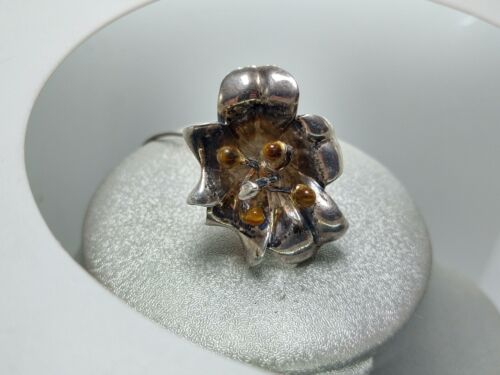 Vintage Jugendstil Sterling Silber Lilie floral Bernstein Ameisen 3D Anhänger signiert - Bild 19 von 23