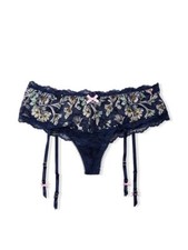 Victoria's Secret DREAM ANGELS Navy Floral Garden Thong Garter Belt Panty