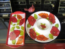 Gates Ware by Laurie Gates Dip & Chips 13" with Tray 15"Poppy Flowers