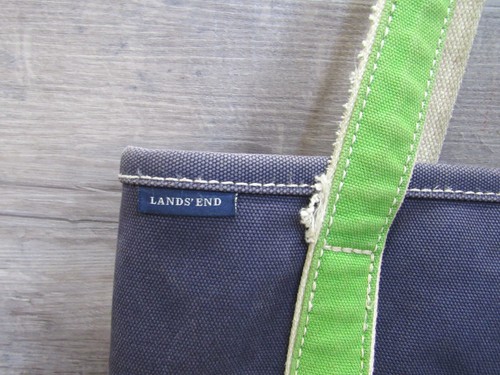 Bolso grande de lona vintage Lands End azul y verde envejecido barco y bolso #pb - Imagen 2 de 14