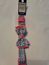 MEDIUM Fashion Pink Green Floral Top Paw Dog Nylon Collar 14"-20" Adjustable 